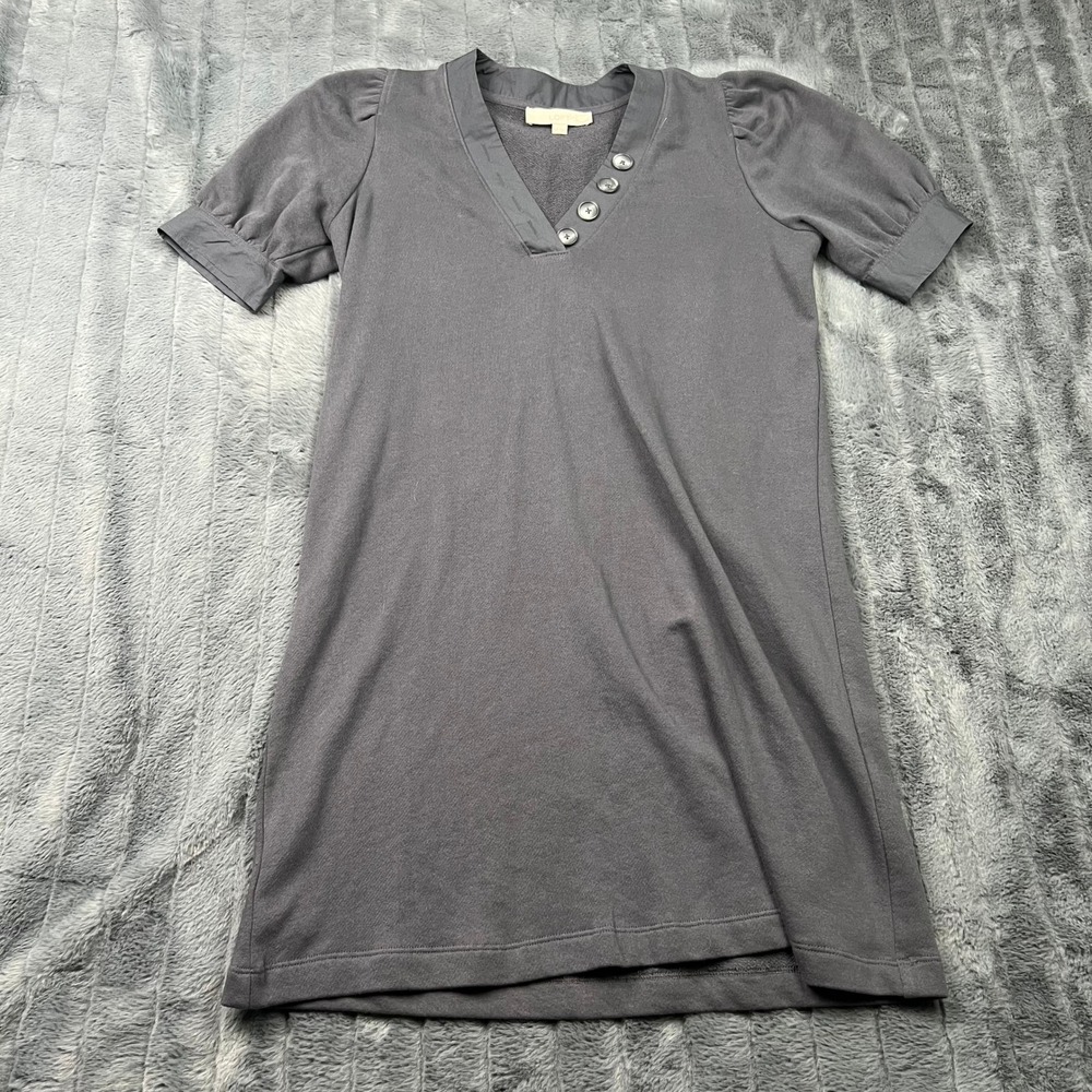 Loft Petites Gray Cotton French Terry Short Sleeve Henley Sweatshirt Dress MP